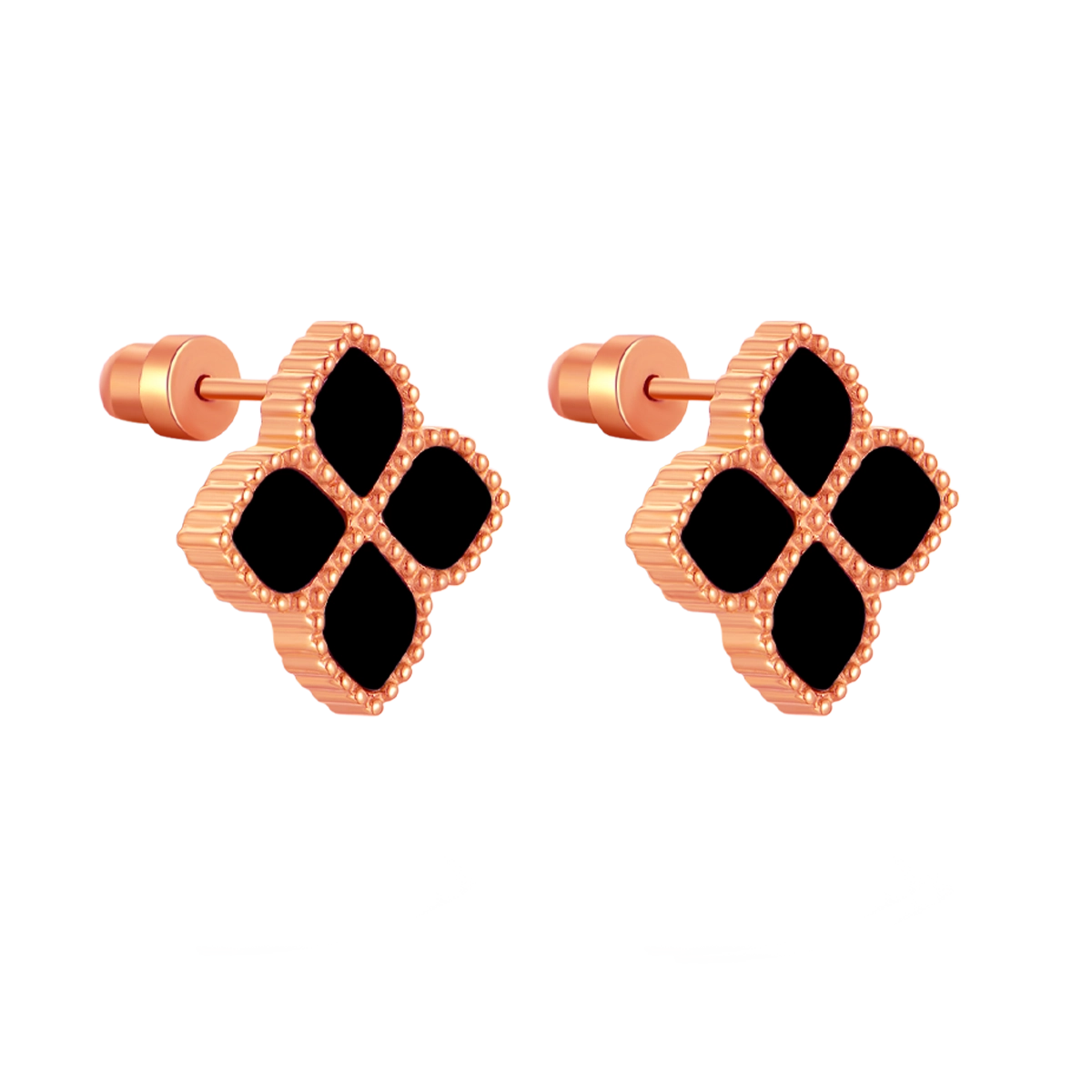 جوري / أقراط الحجر الأسود بلون الروز قولد