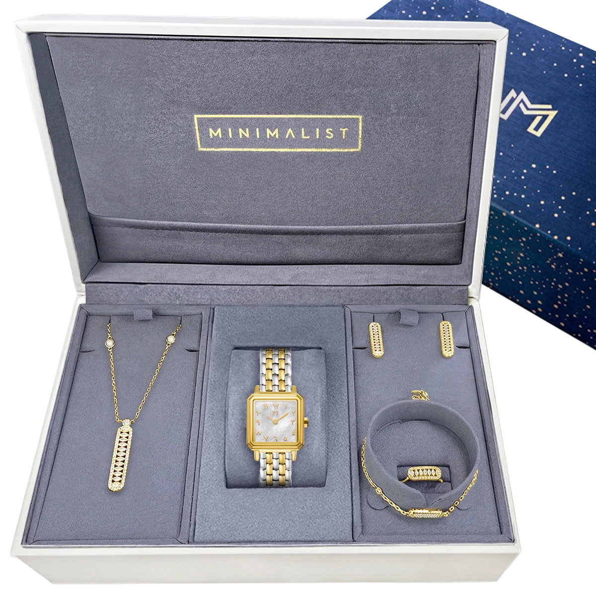 مجموعة هدية - ساعة جوهرة / طقم فاين الذهبي