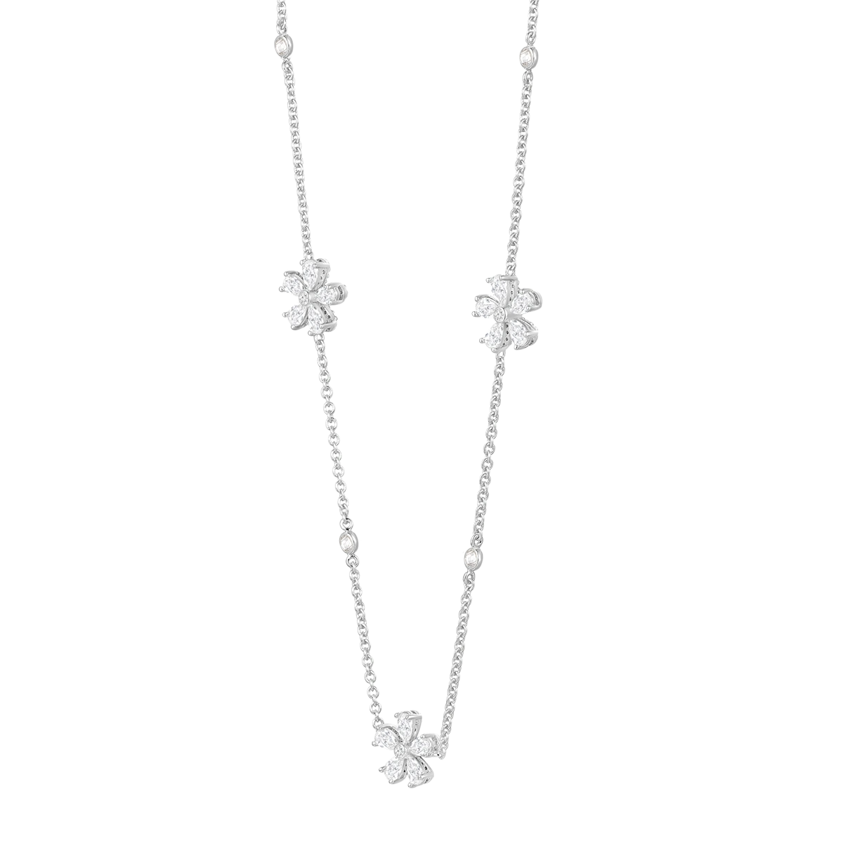Daisy Flower / Multi Motif Necklace Silver