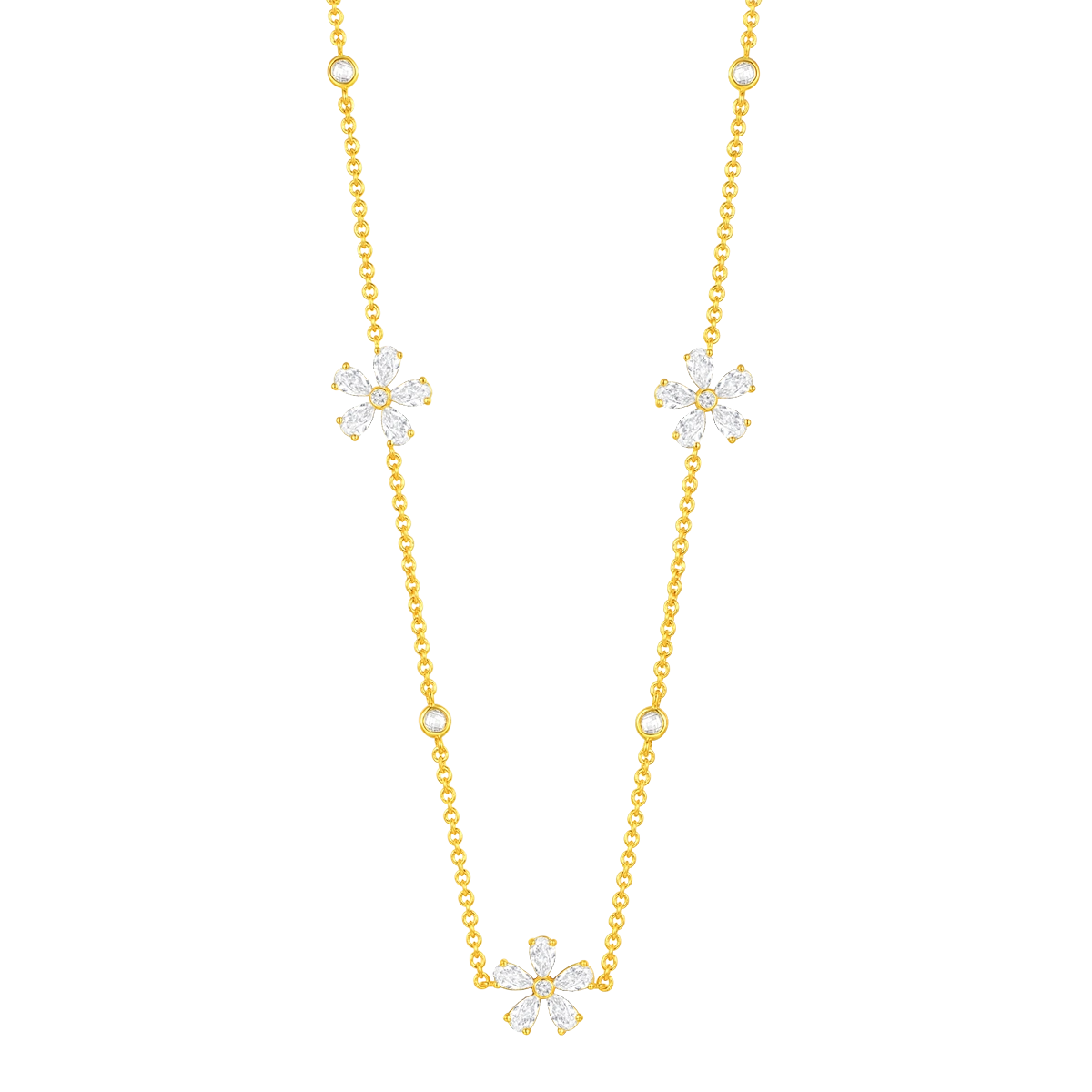Daisy Flower / Multi Motif Necklace Gold