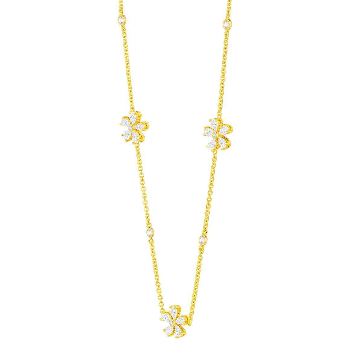 Daisy Flower / Multi Motif Necklace Gold