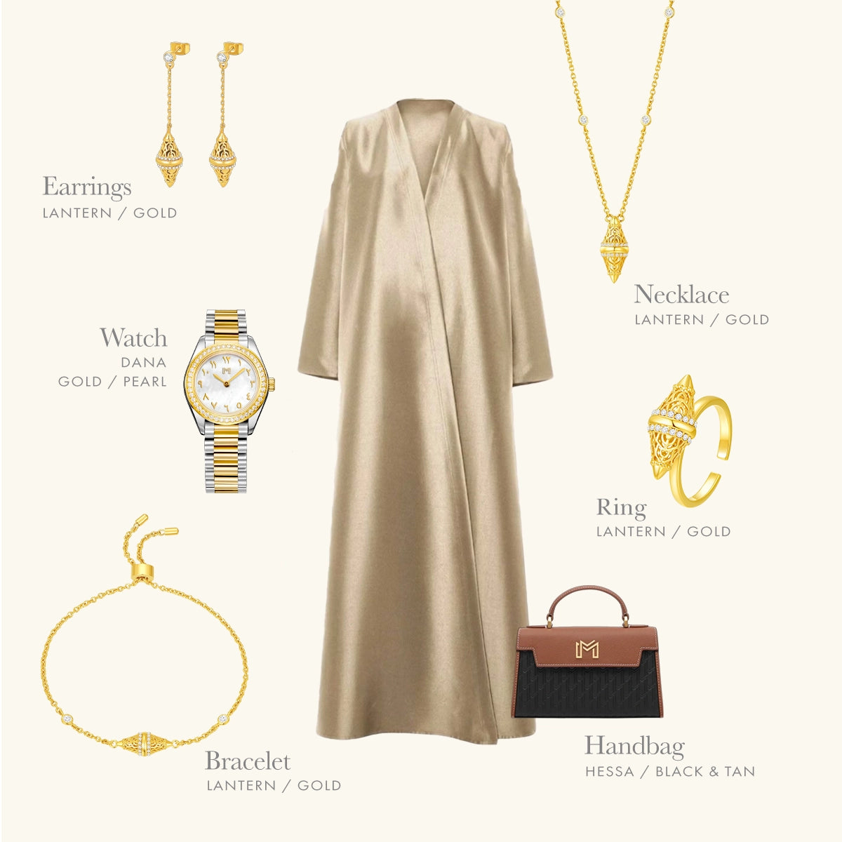 طقم لانترن  بتصميم بسيط / اللون الذهبي