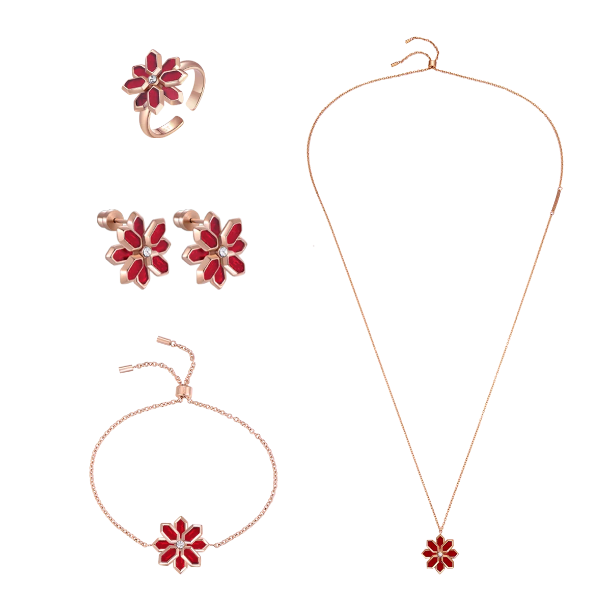 لوتس / طقم الحجر الأحمر باللون الروز قولد