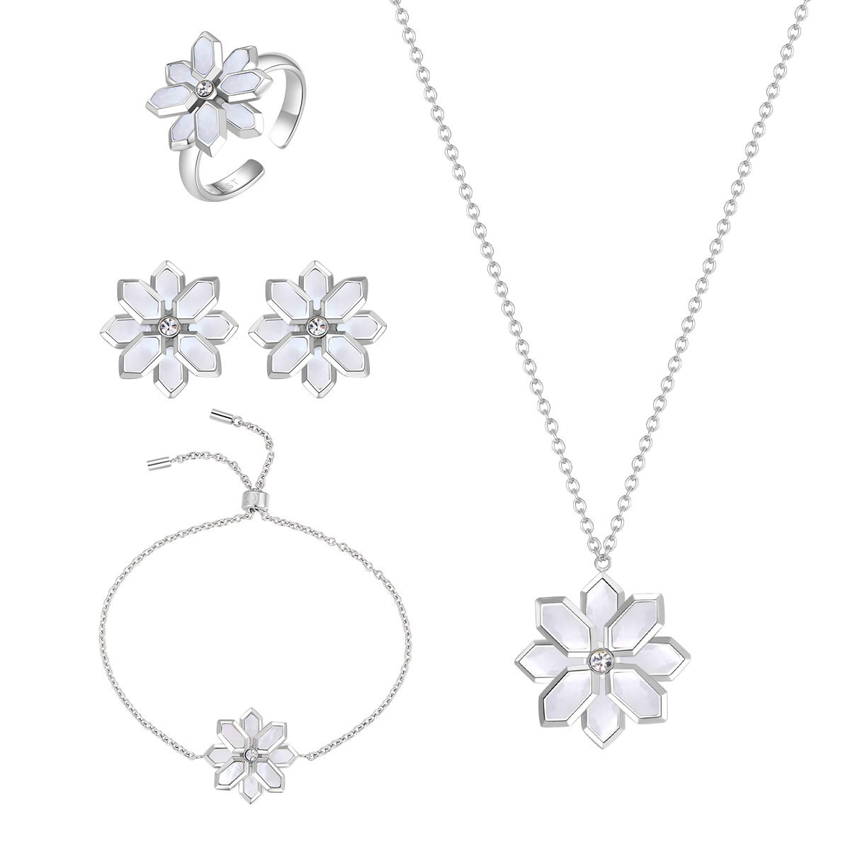 لوتس / طقم اللؤلؤ باللون الفضي